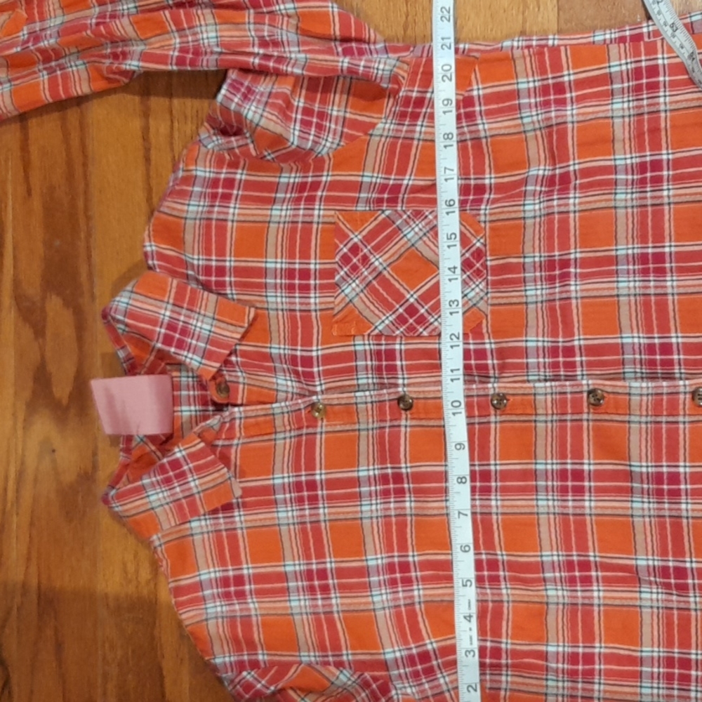 Dickies Orange Red Plaid Flannel Button Down Shirt Women’s Size L - Picture 9 of 11